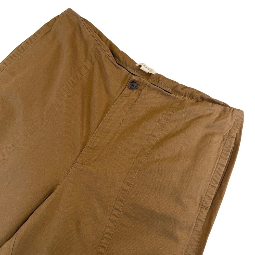 LOFT Brown Cotton Linen Wide Leg Crop Pants Womens 16 High Rise Seam Detail